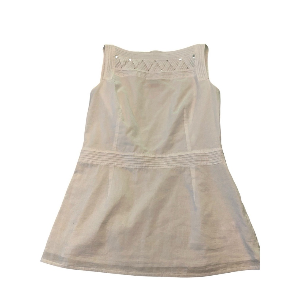 Tory Burch White Linen Sleeveless Top Blouse Lattice Pintuck Lined Size 6